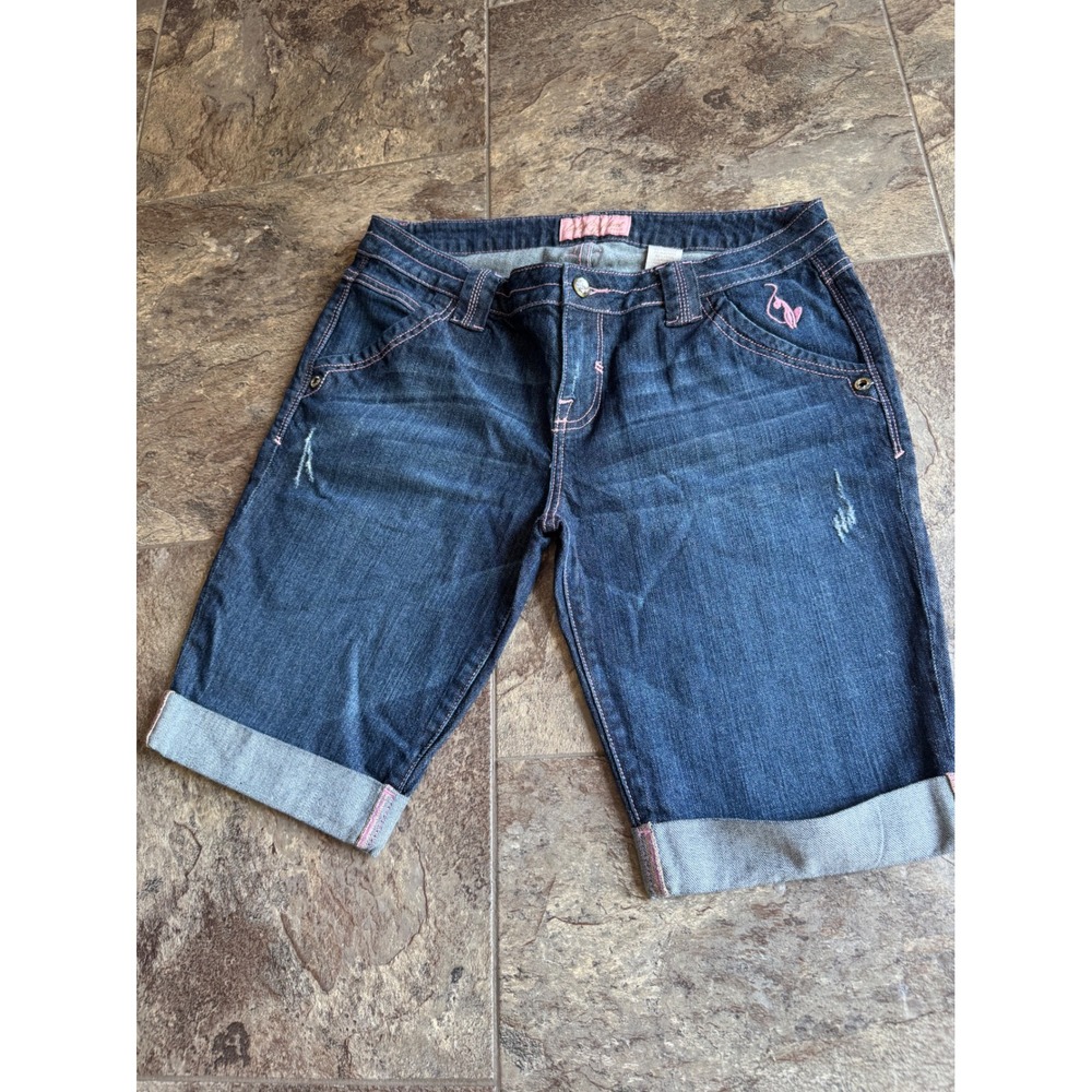RARE Y2K Baby Phat denim shorts pink stitching EUC size 13‎